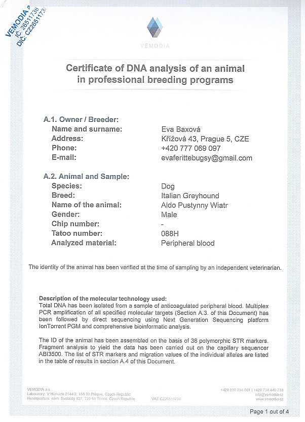 Aldo Pustynny Wiatr DNA certifikat EN