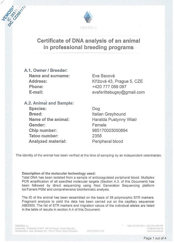 Haralda Pustynny Wiatr DNA certifikat EN